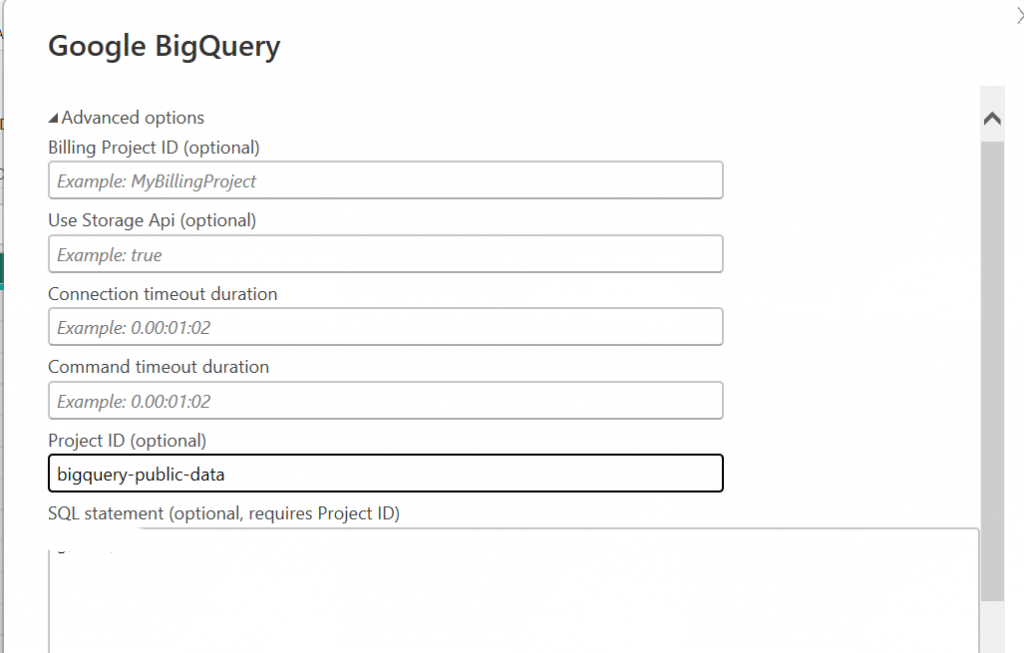 BigQuery connection from Power BI