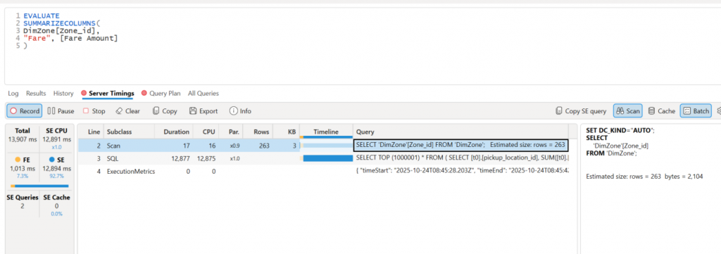 Power BI xmSQL server timings