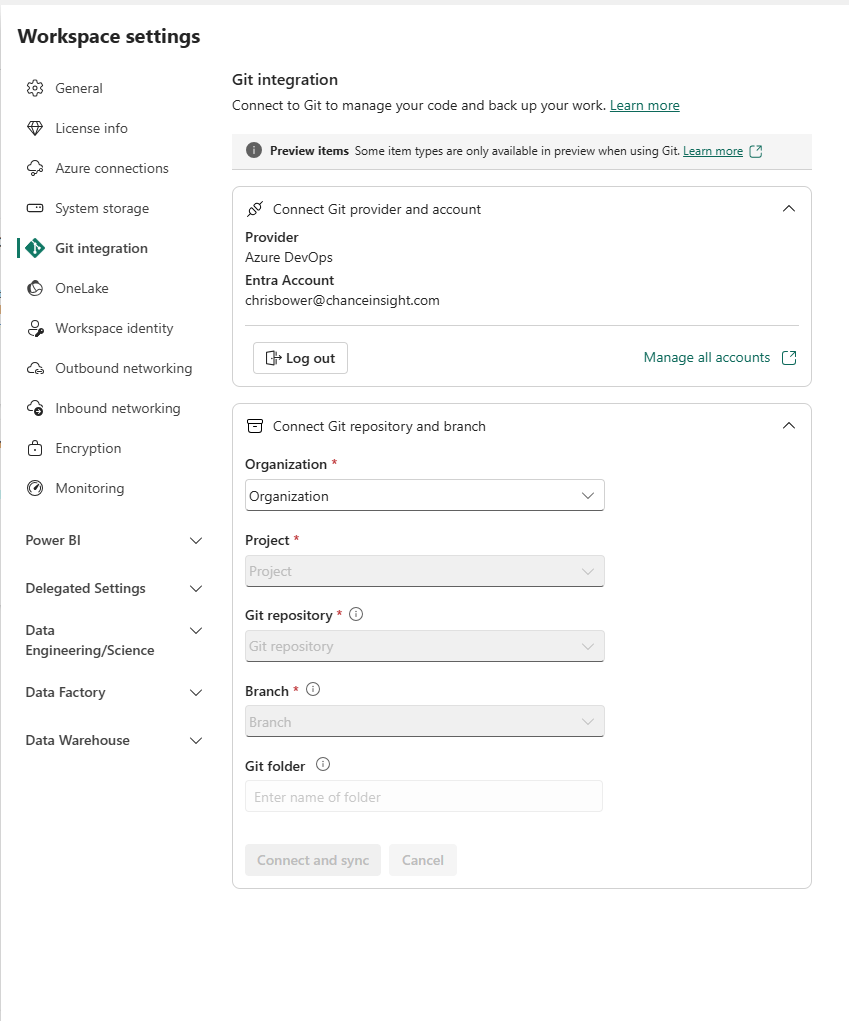 Git Integration - Selecting fields