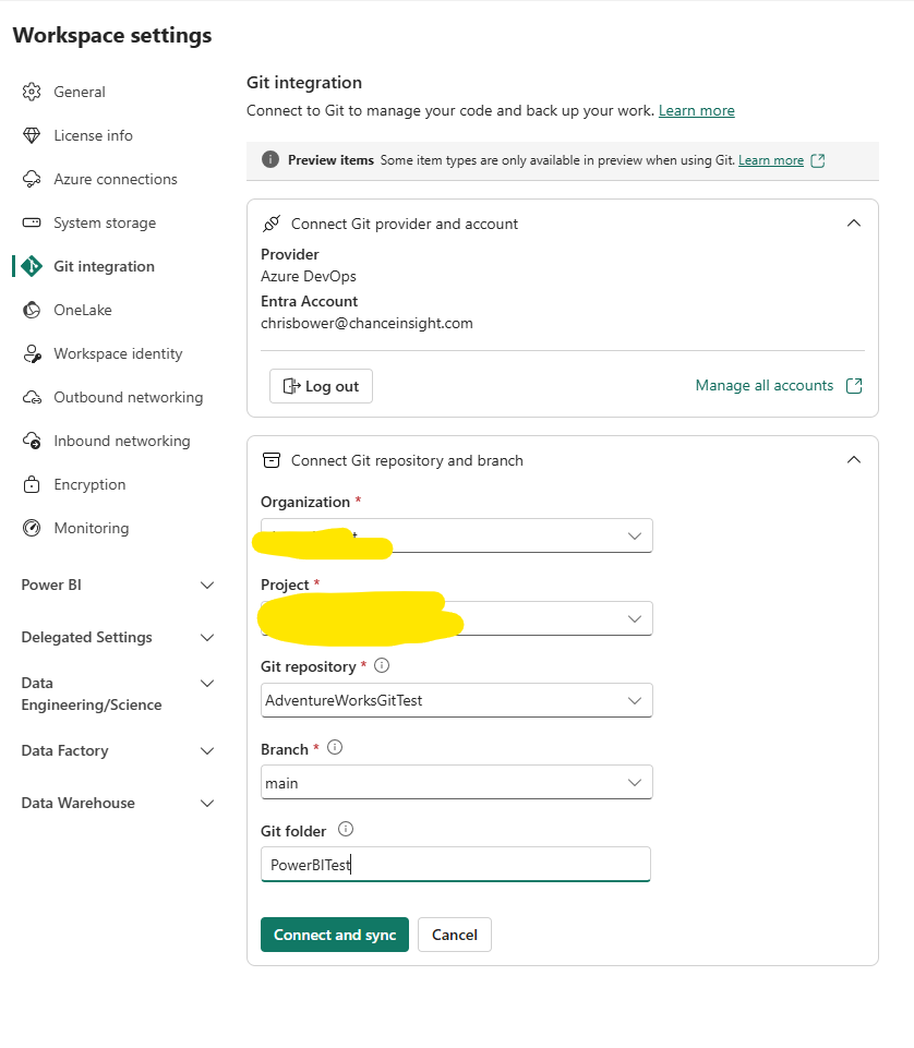 Power BIGit Integration settings